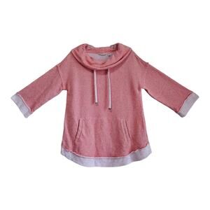 SOFT SURROUNDINGS Women M Santorini Shores Sweatshirt Salmon Cream Cowl Neck 40"